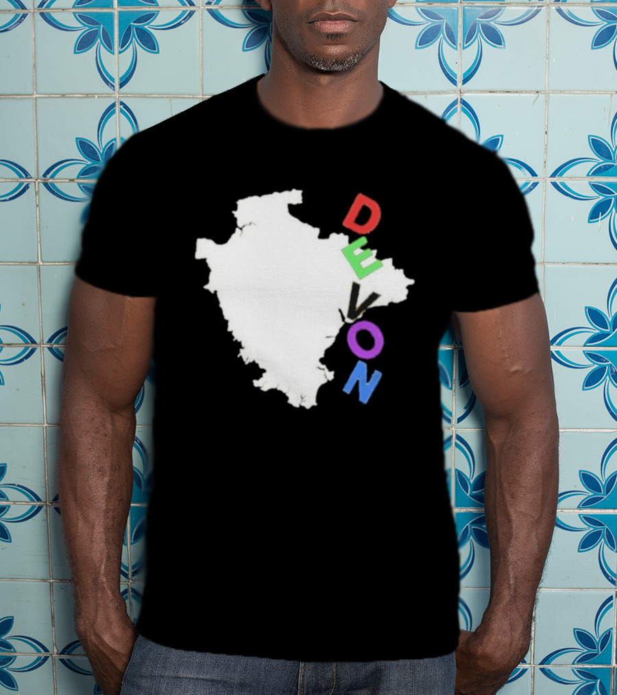 We Are Devon Island Map Outline With Colorful Vertical Text T-Shirt