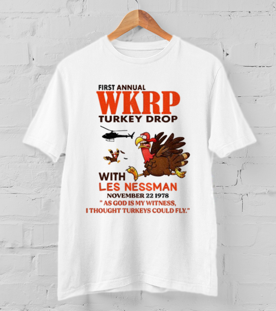 Vintage WKRP Turkey Drop First Annual With Les Nessman As God Is My Witness November T-Shirt