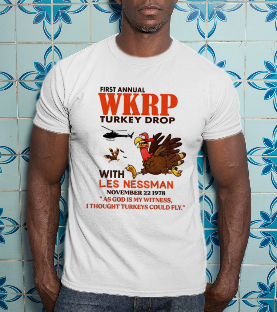 Vintage WKRP Turkey Drop First Annual With Les Nessman As God Is My Witness November T-Shirt