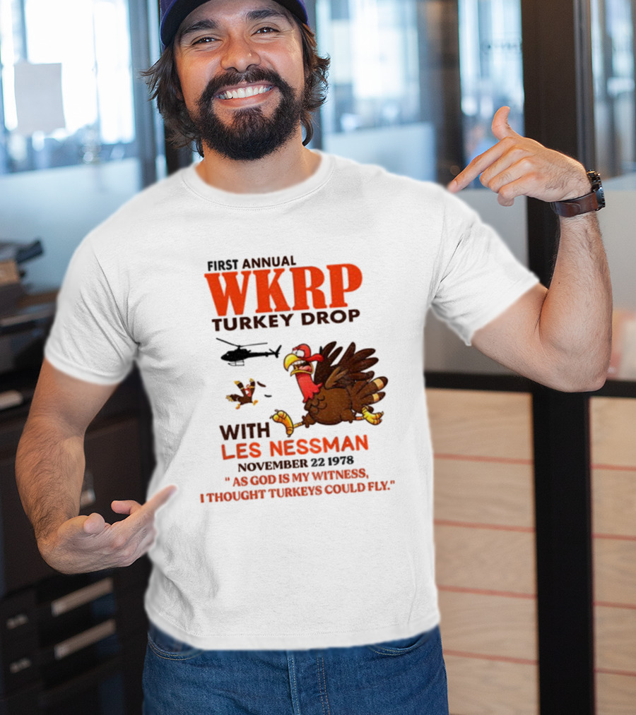 Vintage WKRP Turkey Drop First Annual With Les Nessman As God Is My Witness November T-Shirt