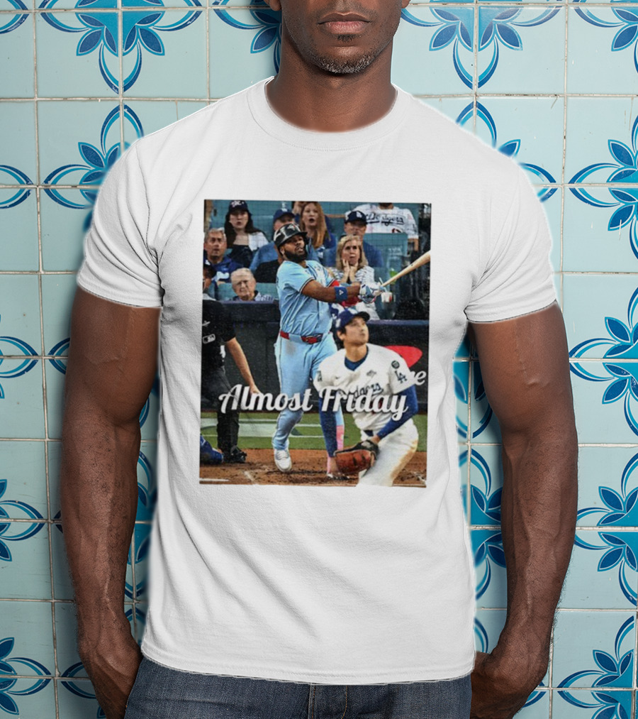 Vladimir Guerrero Jr. Toronto Blue Jays Almost Friday MLB Baseball Action T-Shirt