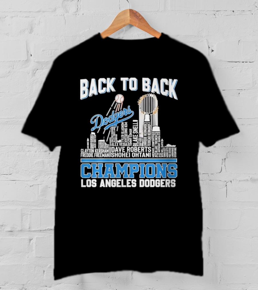 Back To Back Champions Dodgers Trophy Los Angeles Skyline T-Shirt