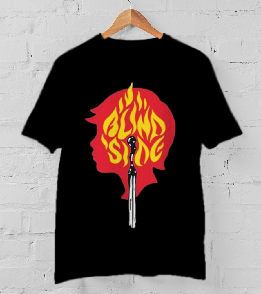 Blind Side Flaming Head Silhouette Design T-Shirt