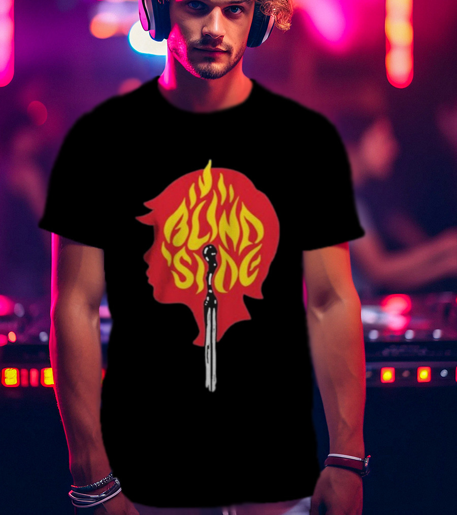 Blind Side Flaming Head Silhouette Design T-Shirt