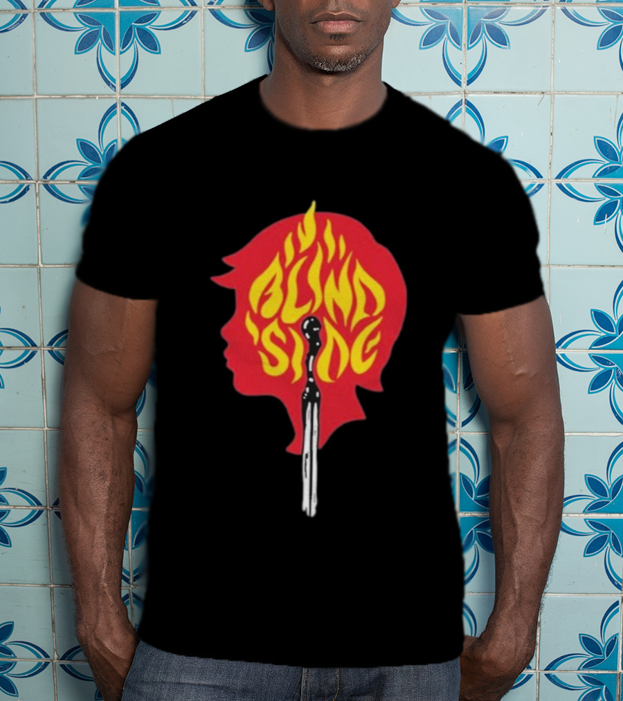 Blind Side Flaming Head Silhouette Design T-Shirt