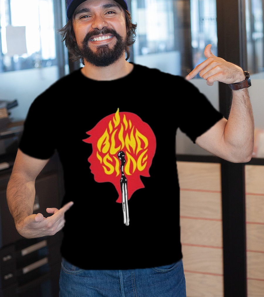 Blind Side Flaming Head Silhouette Design T-Shirt
