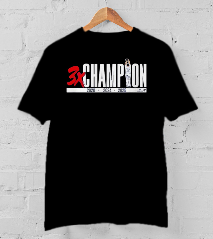 3x Champion 2020 2024 2025 Los Angeles Clayton Kershaw 22 T-Shirt