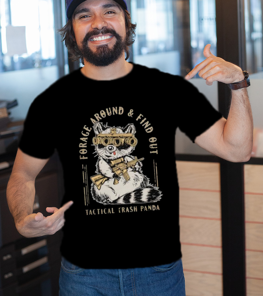 Forage Around And Find Out Tactical Trash Panda Raccoon Night Vision Rifle T-Shirt