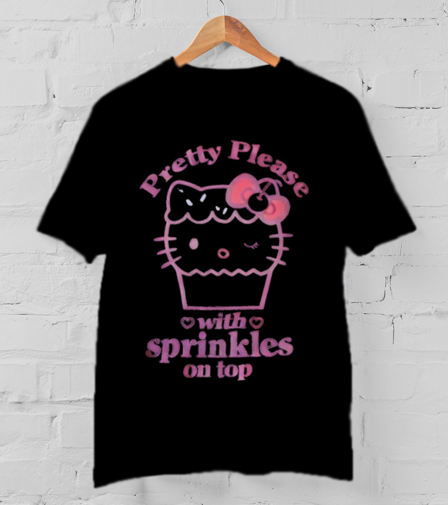 Hello Kitty Pretty Please With Sprinkles On Top Cupcake Bow T-Shirt