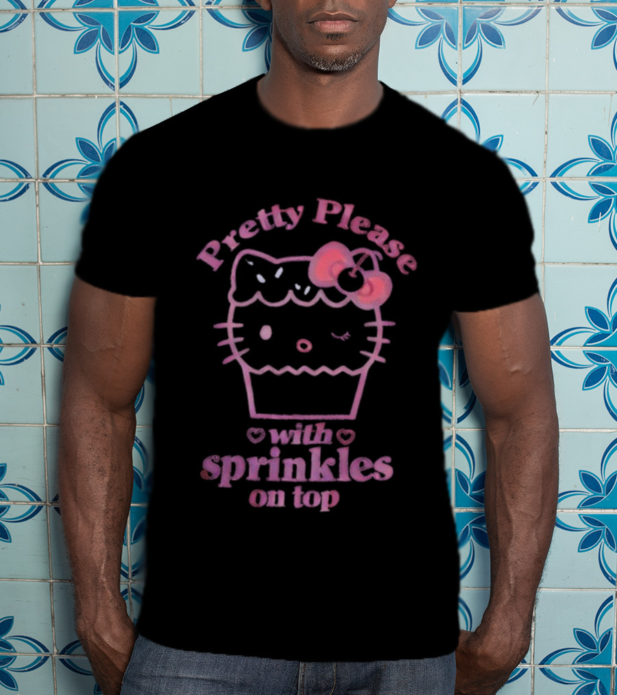 Hello Kitty Pretty Please With Sprinkles On Top Cupcake Bow T-Shirt