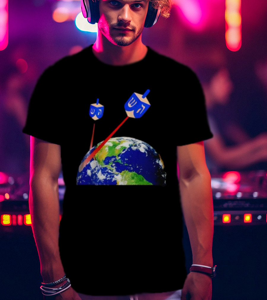 Dreidel Laser Beams Earth Jewish Humor T-Shirt