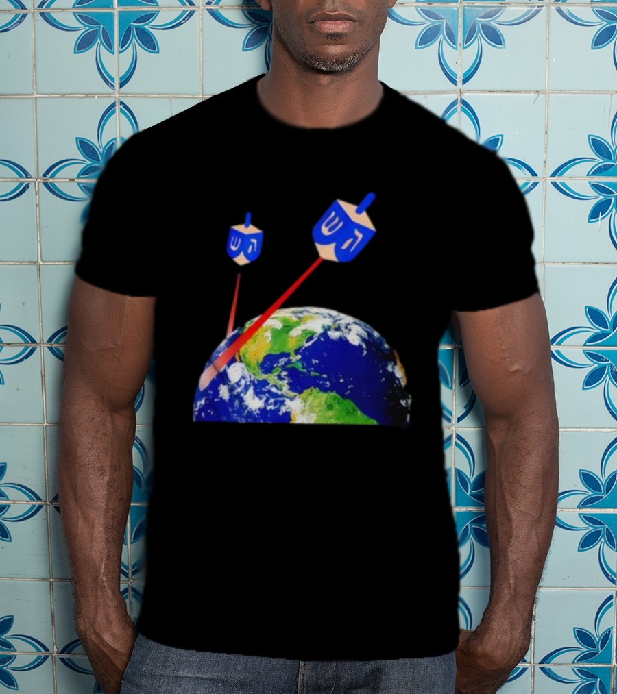 Dreidel Laser Beams Earth Jewish Humor T-Shirt