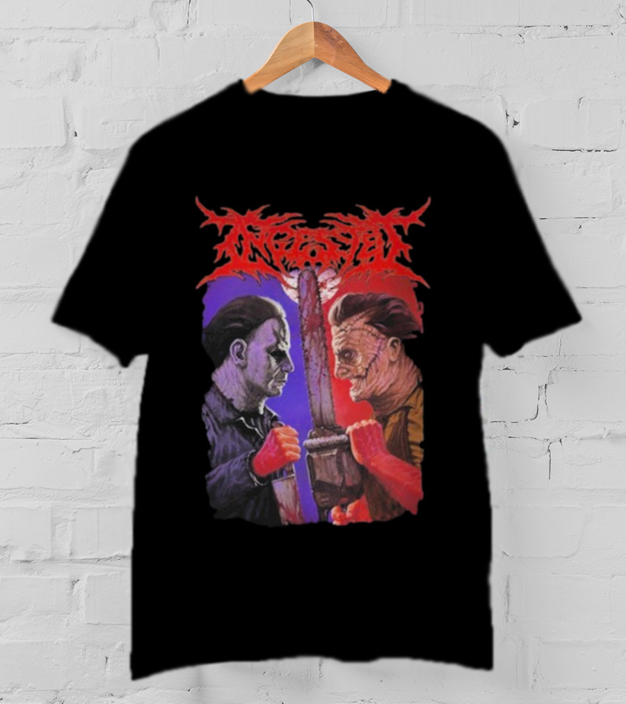 Michael Myers Freddy Krueger Ingested Chainsaw Showdown Graphic T-Shirt