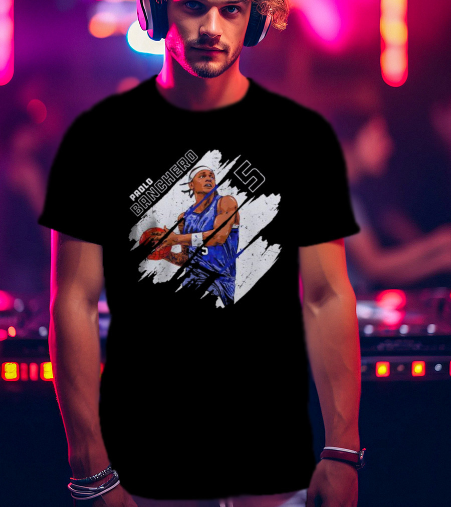 Orlando Magic Paolo Banchero Number 5 Signature Basketball Player Image T-Shirt