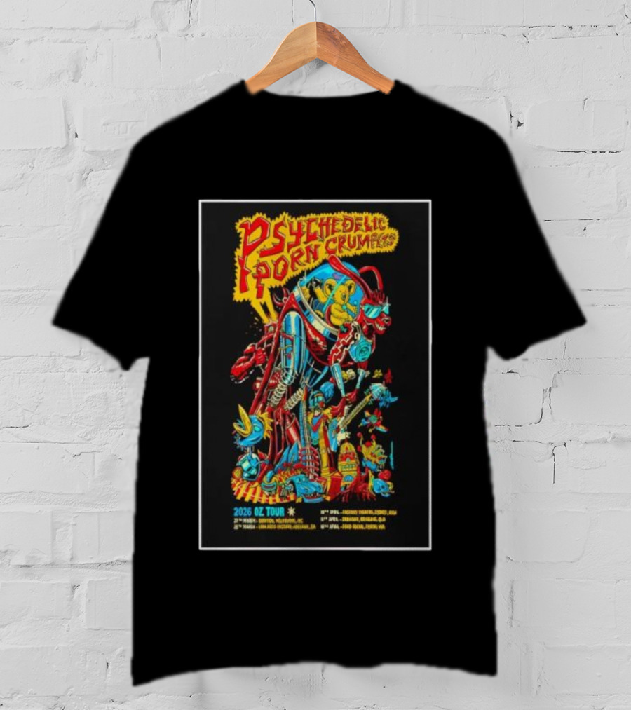 Psychedelic Porn Crumpets 2026 OZ Tour Robot Character Australia Dates T-Shirt