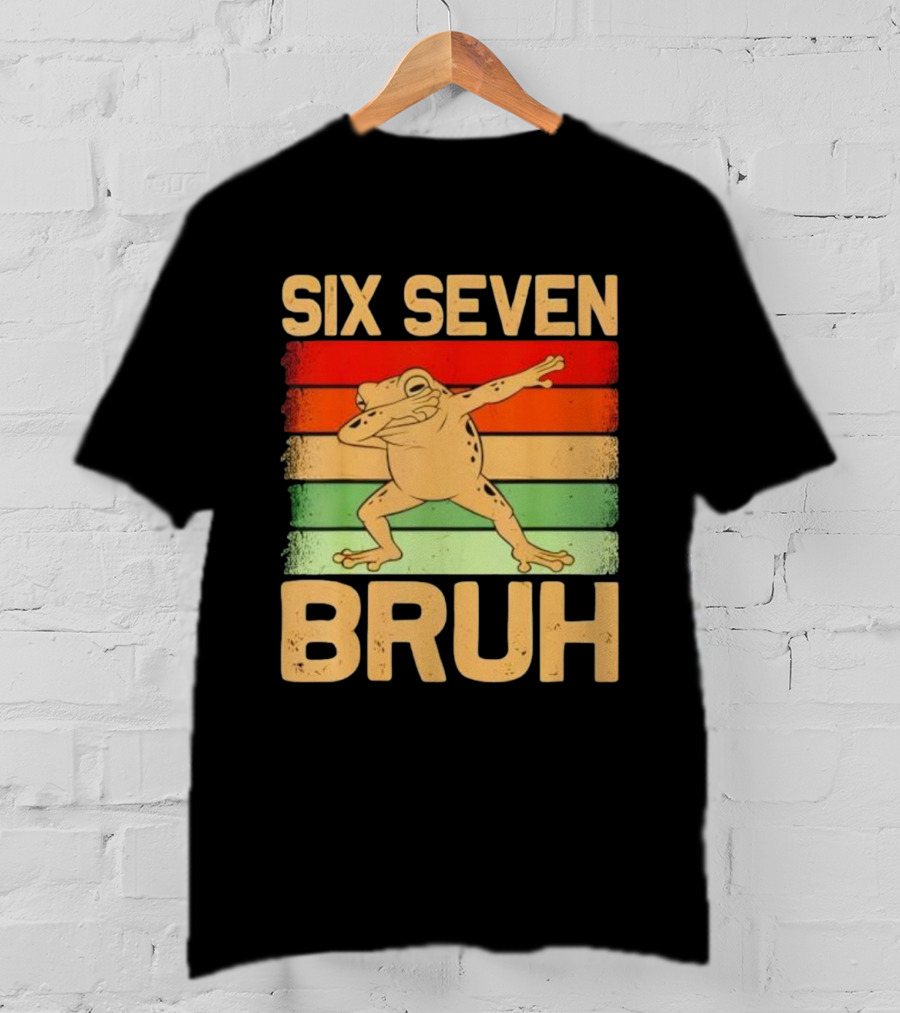 Six Seven Bruh Dab Frog Retro Stripes T-Shirt