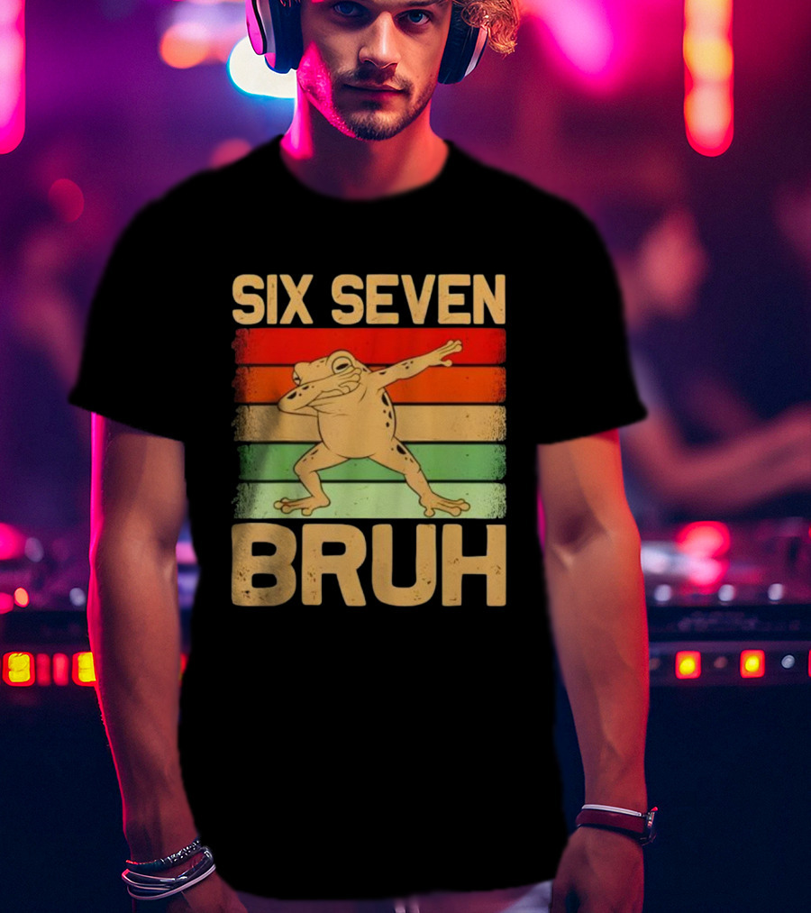 Six Seven Bruh Dab Frog Retro Stripes T-Shirt