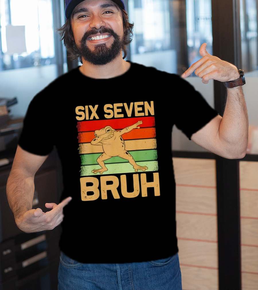 Six Seven Bruh Dab Frog Retro Stripes T-Shirt