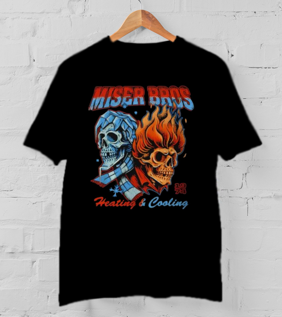 Miser Bros Heating And Cooling 1974 Skull Design T-Shirt