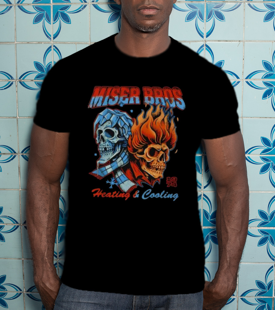 Miser Bros Heating And Cooling 1974 Skull Design T-Shirt