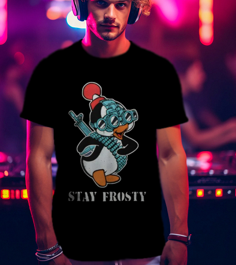 Tactical Penguin Stay Frosty Night Vision Goggles And Rifle T-Shirt