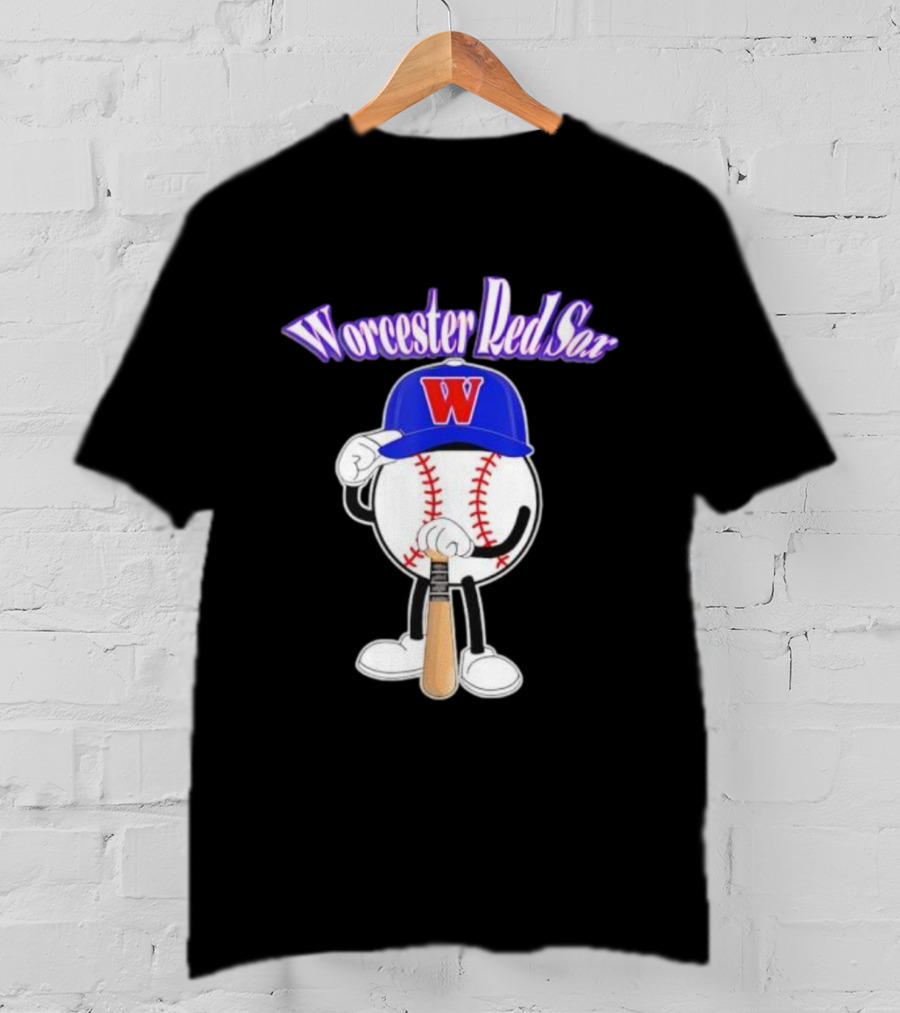 Worcester Red Sox WooSox Baseball Character With Blue Cap And Bat T-Shirt