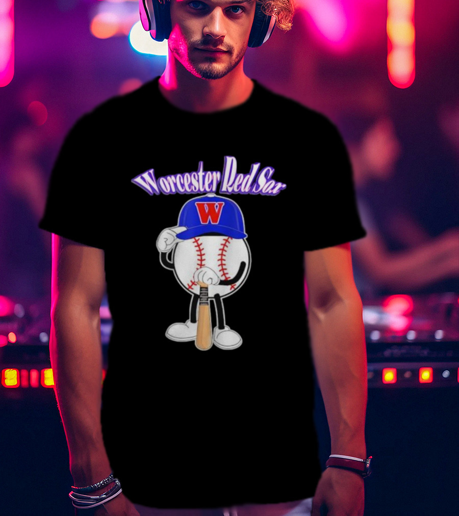 Worcester Red Sox WooSox Baseball Character With Blue Cap And Bat T-Shirt