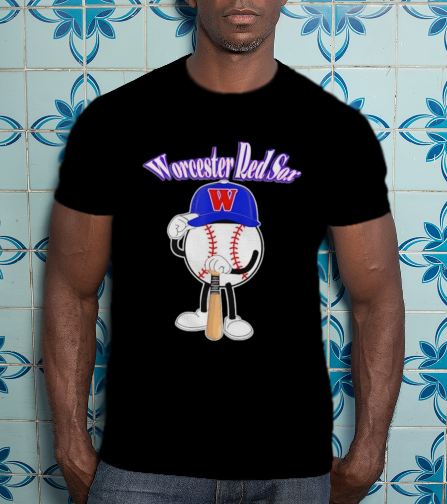 Worcester Red Sox WooSox Baseball Character With Blue Cap And Bat T-Shirt