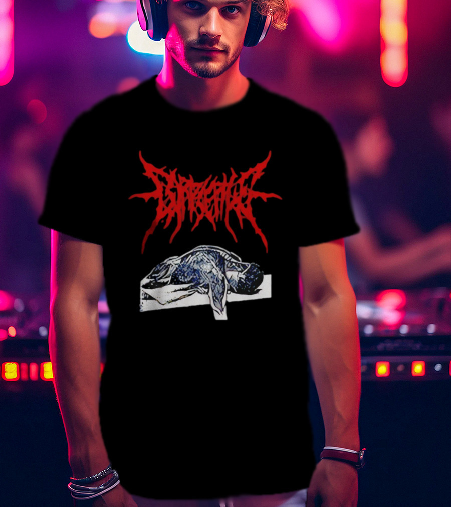 Corpse Pile Horror Extreme Metal Distressed Text Graphic T-Shirt