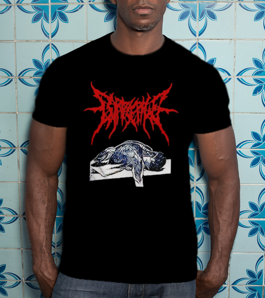 Corpse Pile Horror Extreme Metal Distressed Text Graphic T-Shirt