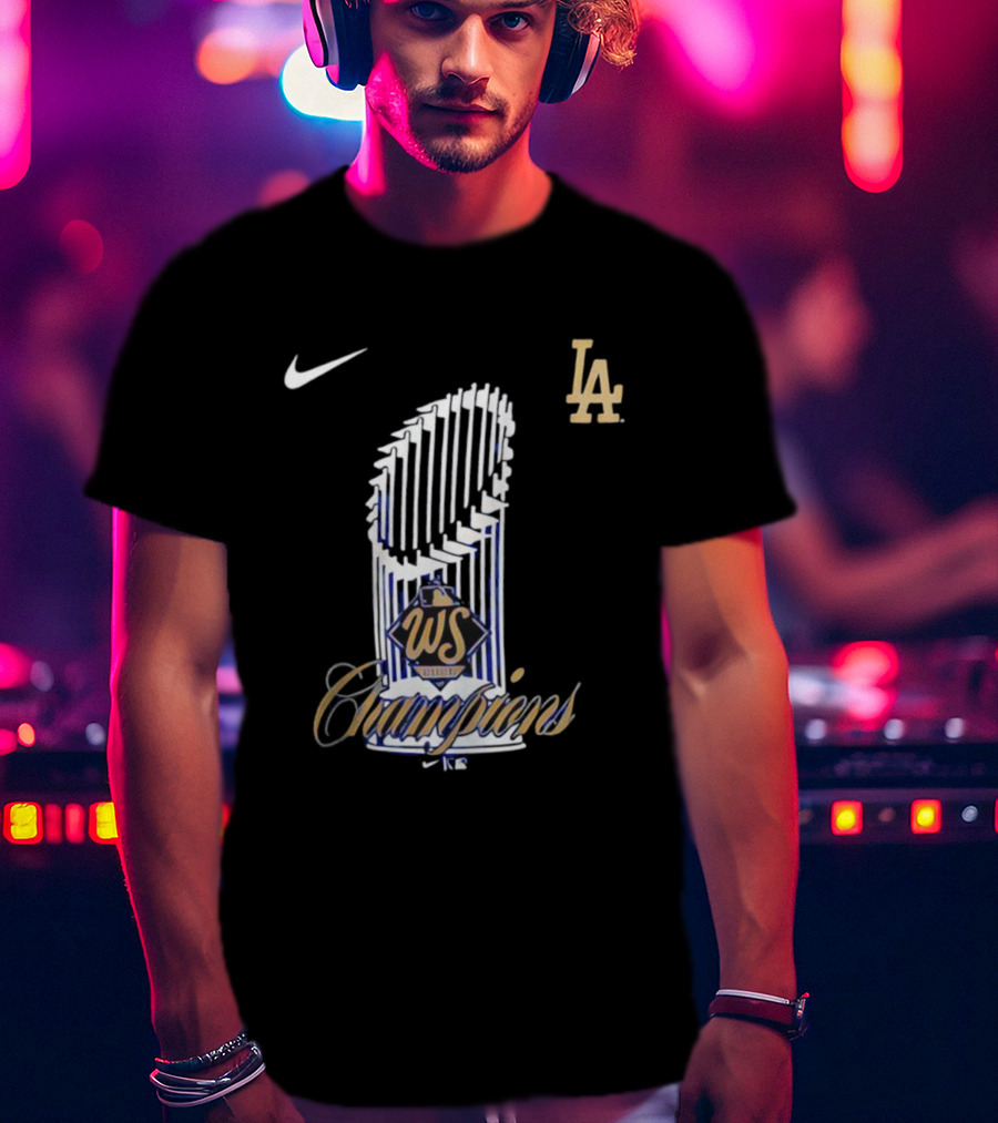 Los Angeles Dodgers 2025 WS Champions Trophy Nike LA T-Shirt