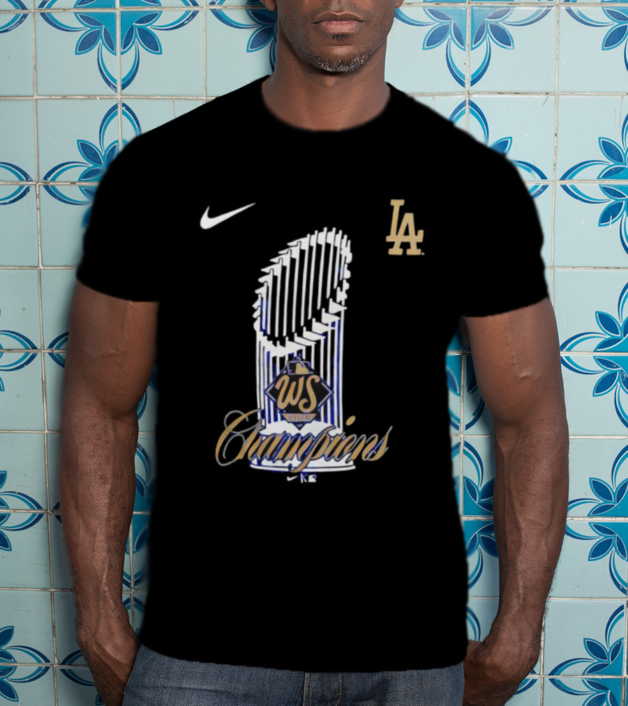 Los Angeles Dodgers 2025 WS Champions Trophy Nike LA T-Shirt