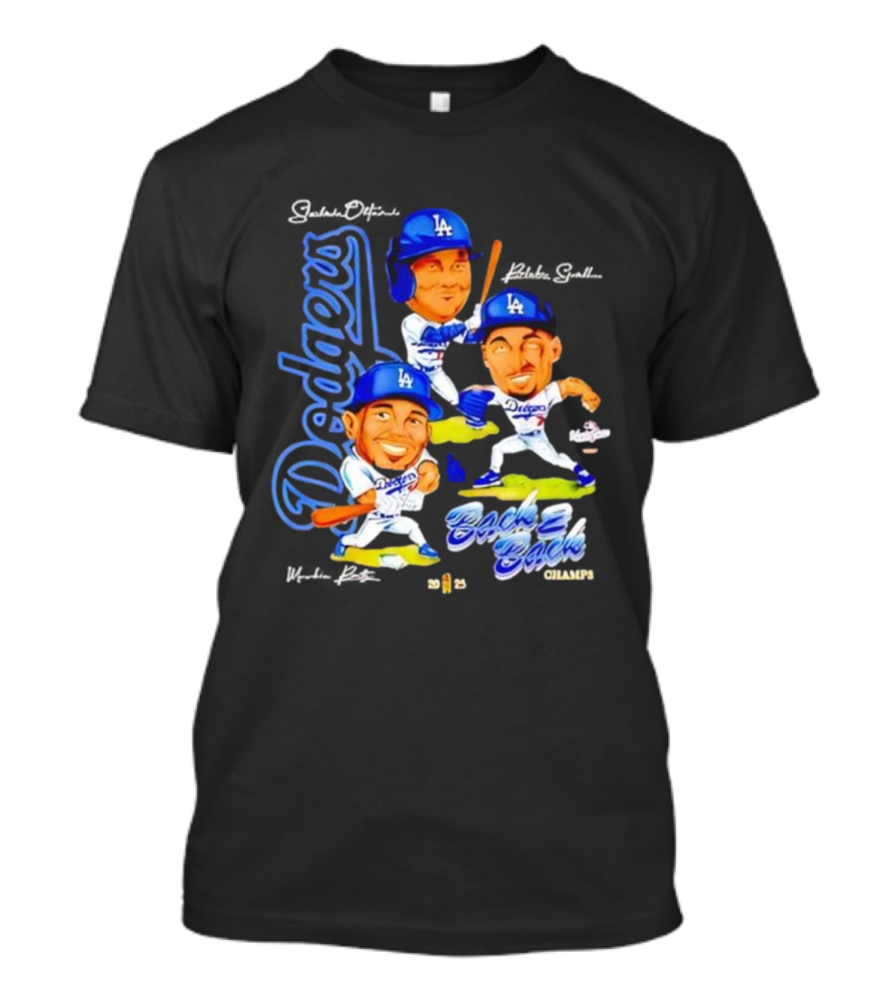 Los Angeles Dodgers 2025 Back To Back Champs Shohei Ohtani Blake Snell Mookie Betts Signatures T-Shirt