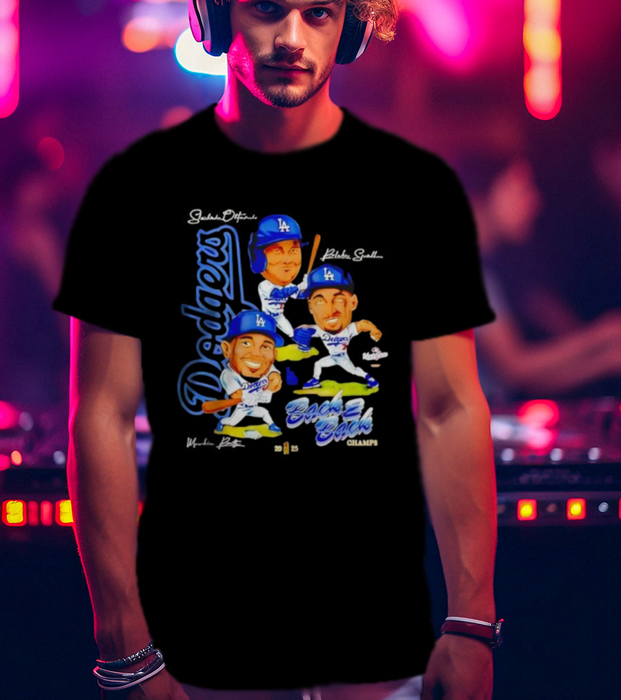 Los Angeles Dodgers 2025 Back To Back Champs Shohei Ohtani Blake Snell Mookie Betts Signatures T-Shirt
