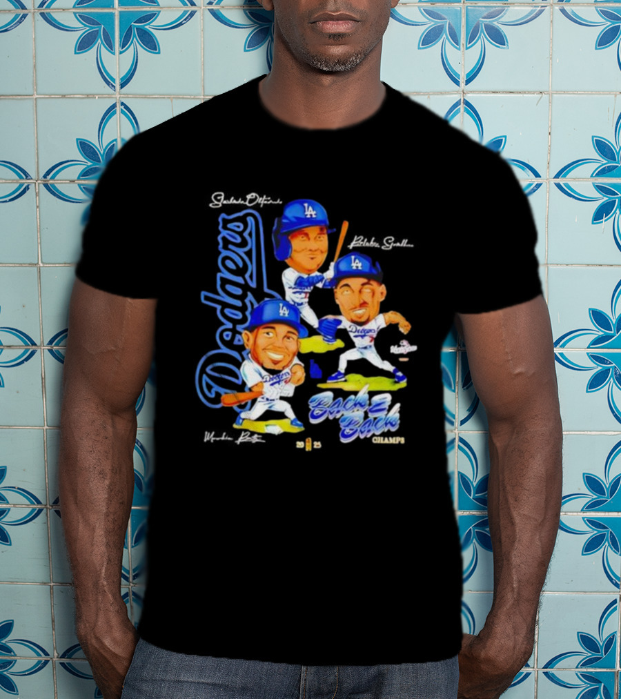 Los Angeles Dodgers 2025 Back To Back Champs Shohei Ohtani Blake Snell Mookie Betts Signatures T-Shirt