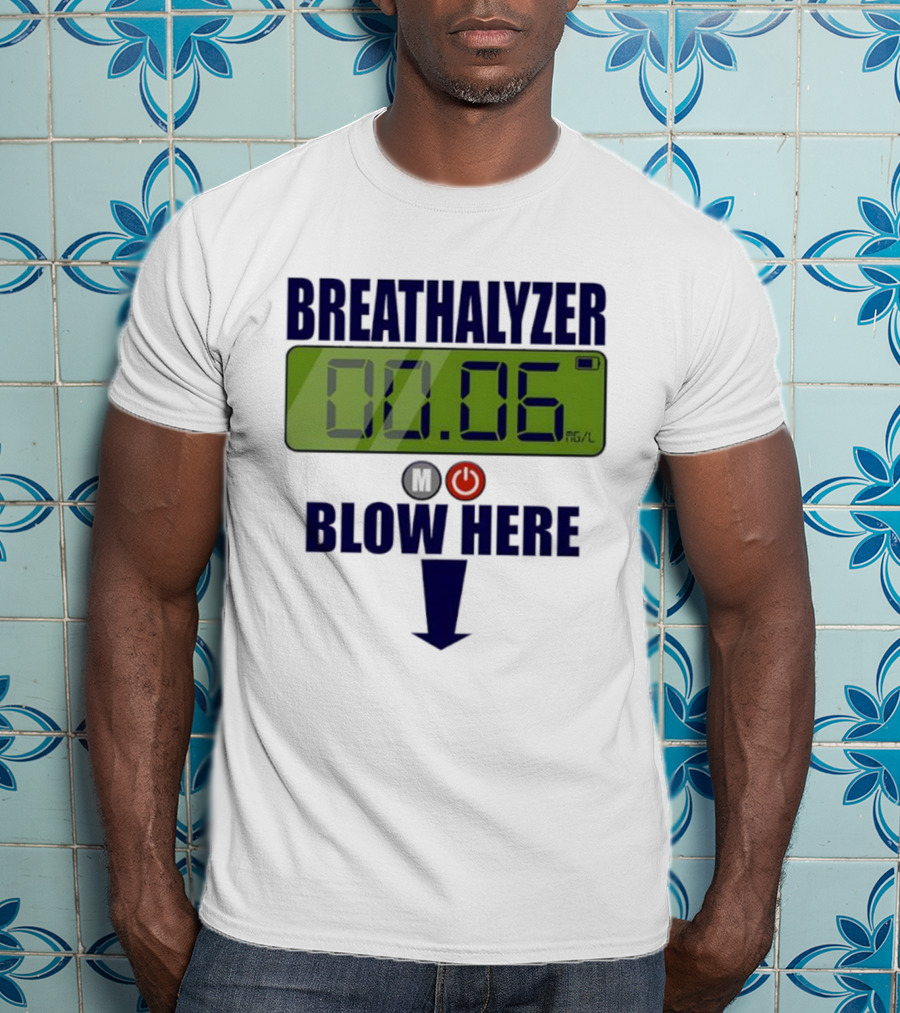 Breathalyzer 00.06 Mg/L Blow Here Power Button Graphic T-Shirt