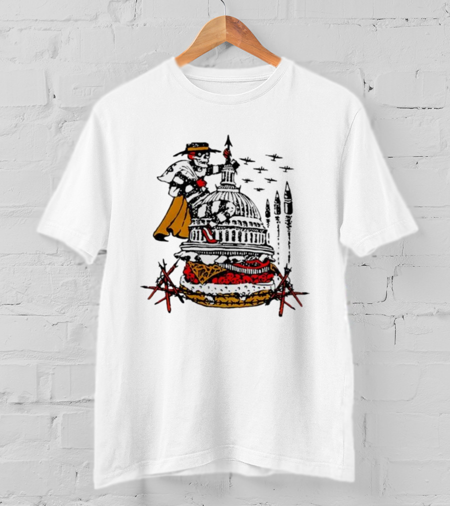 Murder Burger Skeleton Parody Capitol Building Food Mashup T-Shirt
