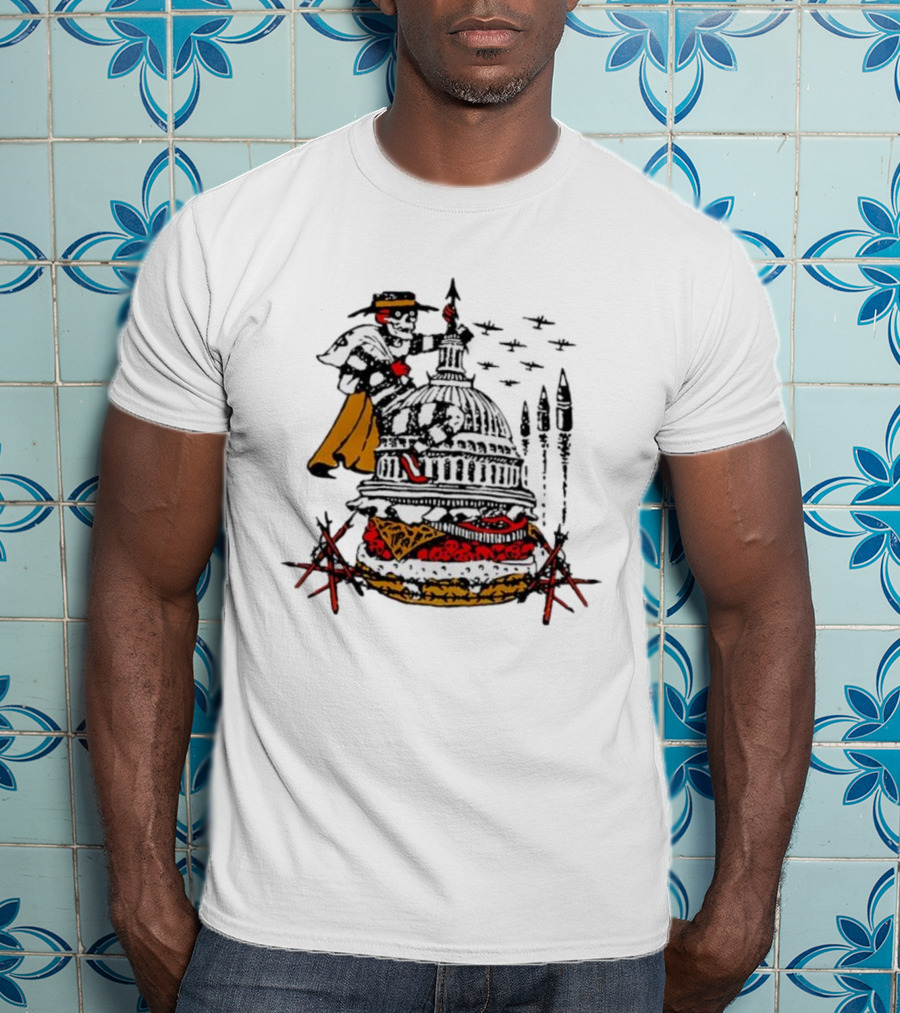 Murder Burger Skeleton Parody Capitol Building Food Mashup T-Shirt
