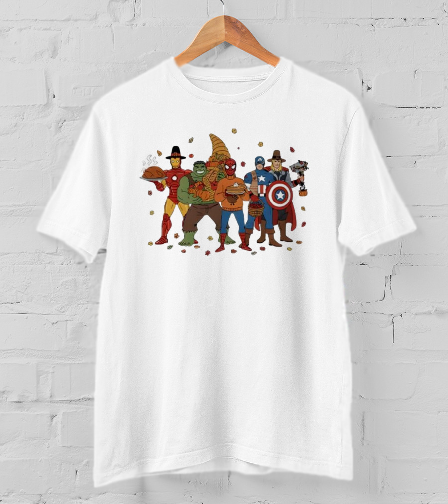 Thanksgiving Superhero Feast With Iron Man Hulk Spider-Man Captain America T-Shirt