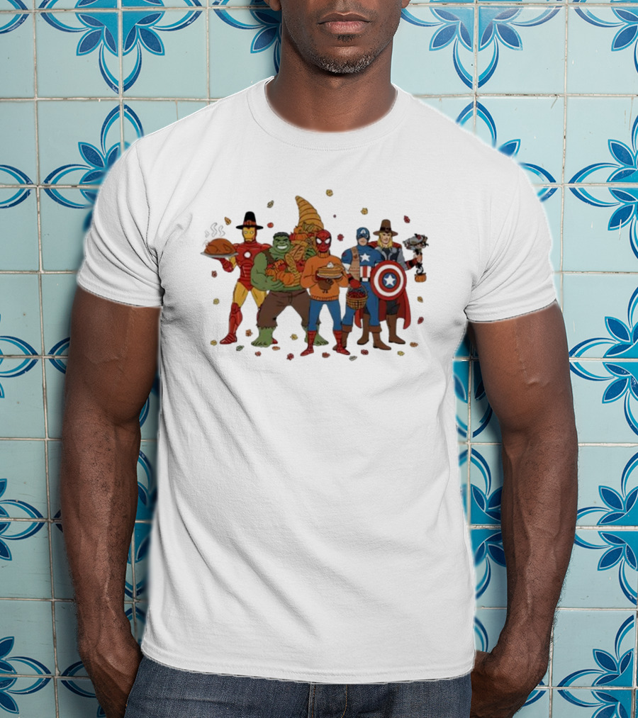 Thanksgiving Superhero Feast With Iron Man Hulk Spider-Man Captain America T-Shirt