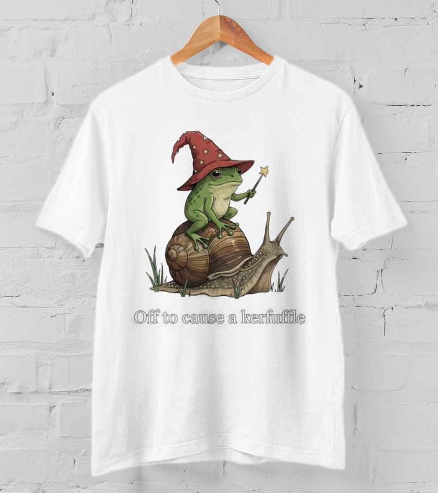 Whimsical Wizard Frog Snail Adventure Off To Cause A Kerfuffle T-Shirt