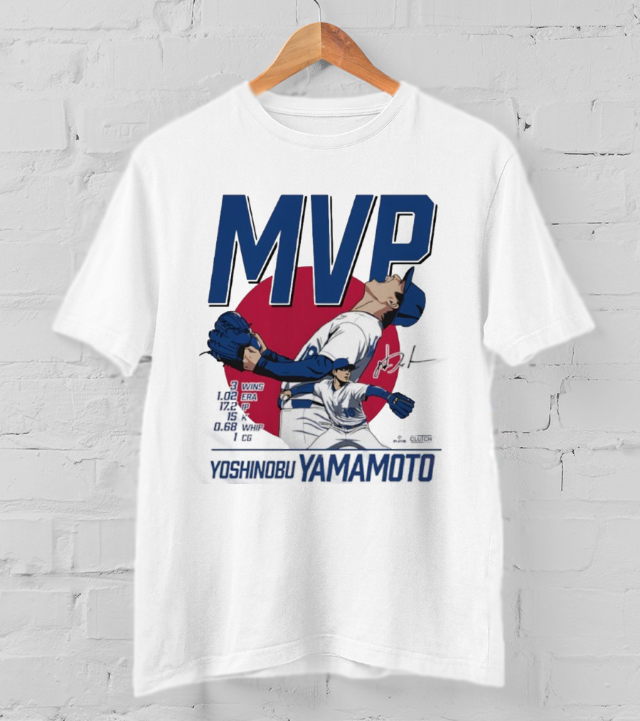 MVP Yoshinobu Yamamoto Three Wins Pitcher ERA Los Angeles Dodgers T-Shirt