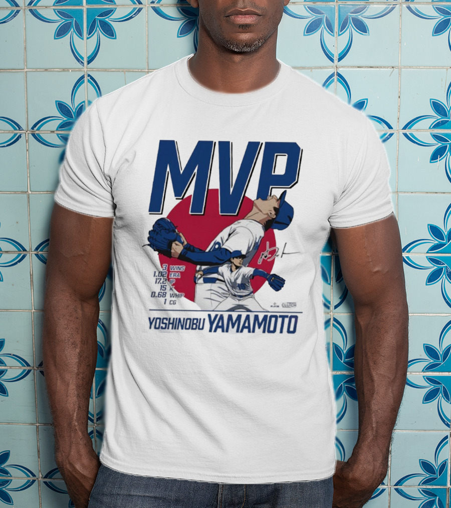 MVP Yoshinobu Yamamoto Three Wins Pitcher ERA Los Angeles Dodgers T-Shirt
