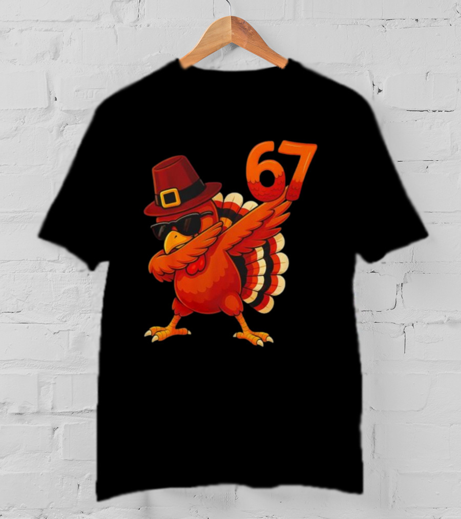 67 Thanksgiving Dabbing Turkey With Hat And Sunglasses T-Shirt
