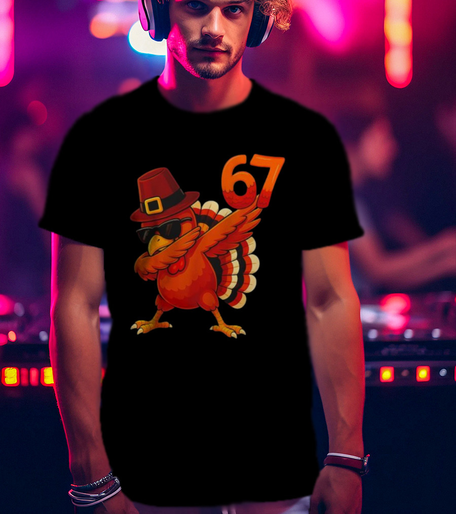 67 Thanksgiving Dabbing Turkey With Hat And Sunglasses T-Shirt