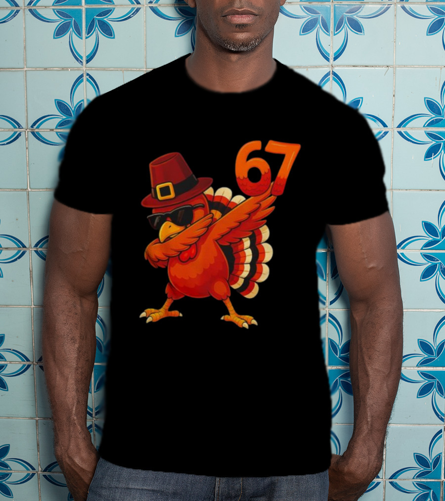 67 Thanksgiving Dabbing Turkey With Hat And Sunglasses T-Shirt