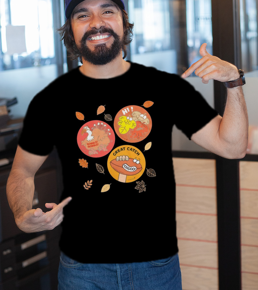 Fall Trio Gobble Gobble Great Catch Leafy Hi T-Shirt