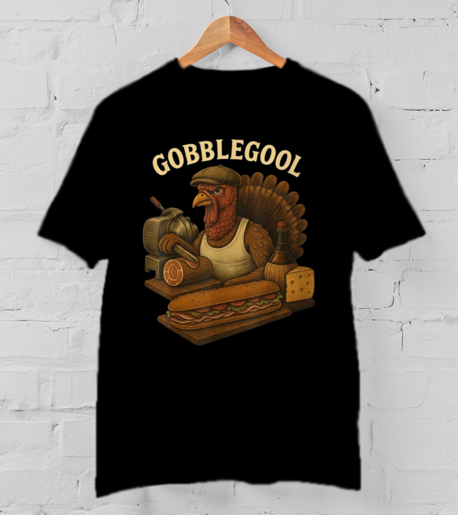 Gobblegool Turkey With Cap Cutting Meat Thanksgiving Sandwich T-Shirt