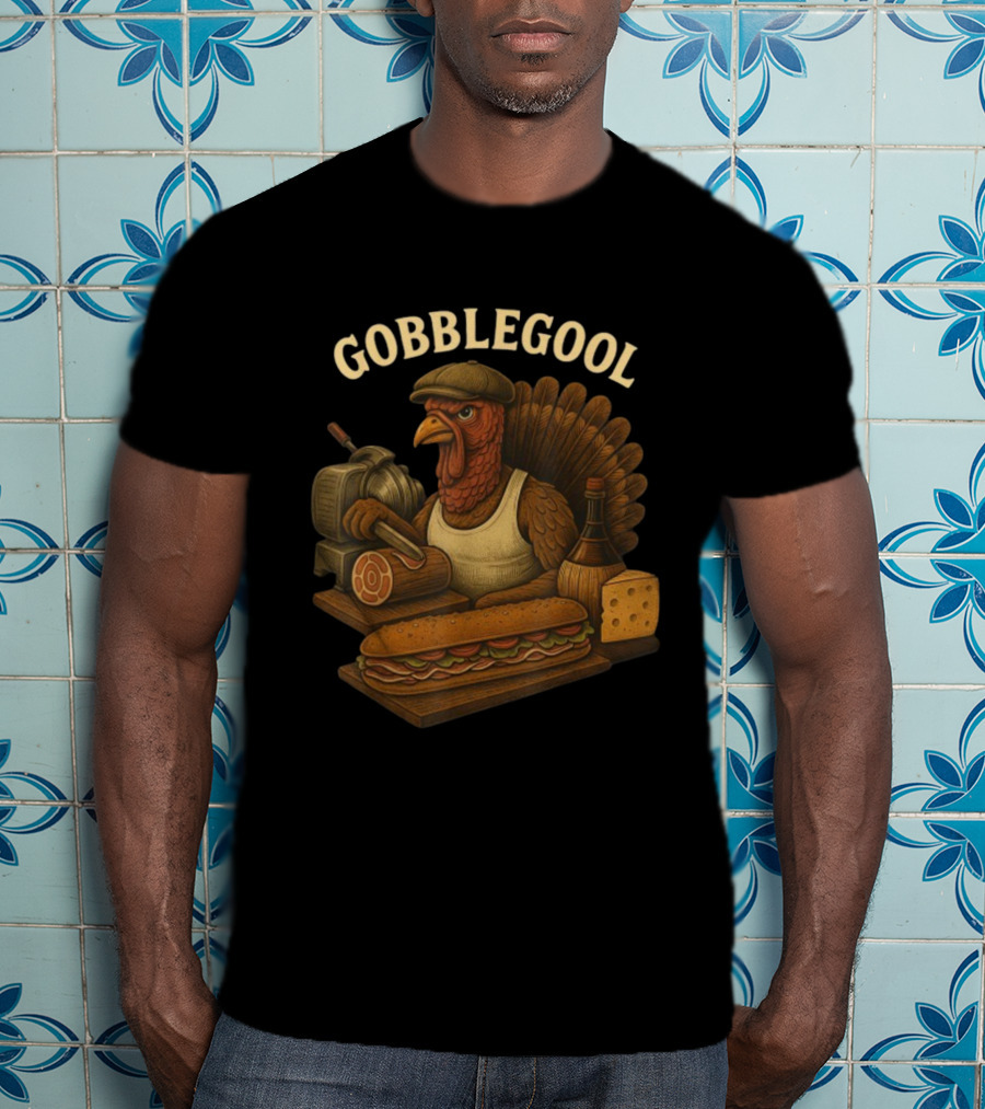 Gobblegool Turkey With Cap Cutting Meat Thanksgiving Sandwich T-Shirt