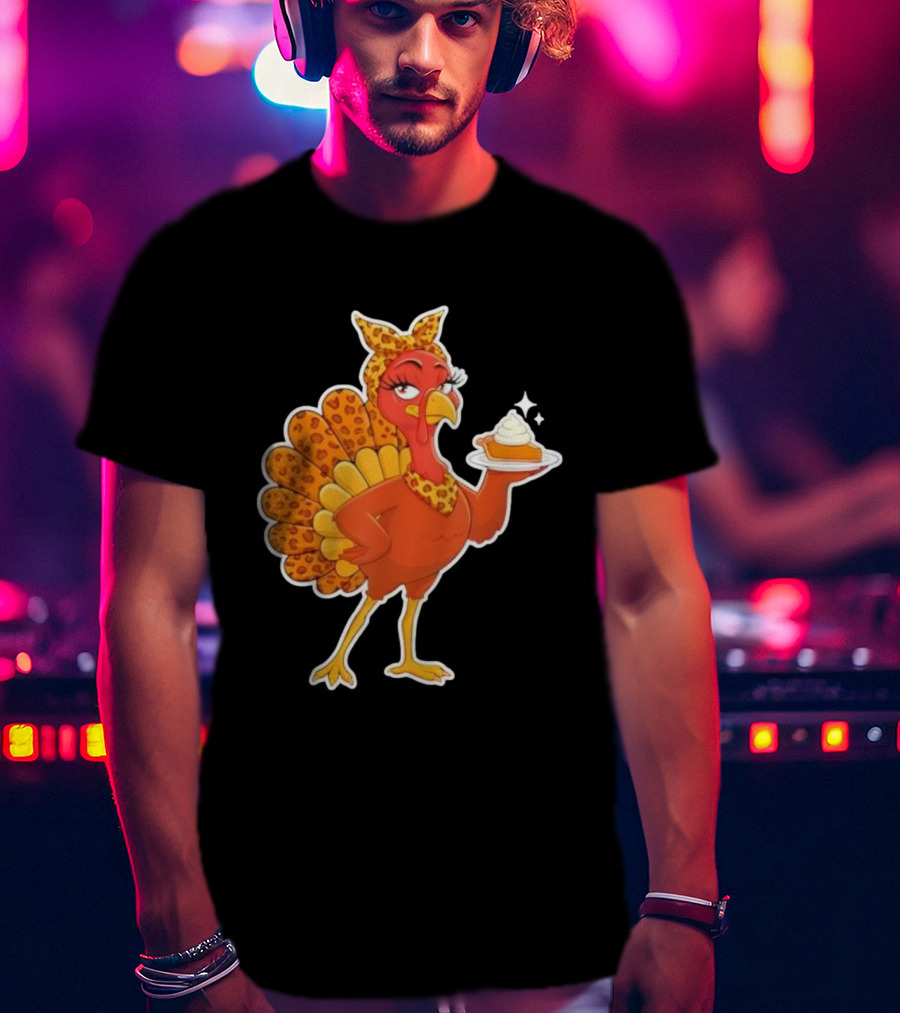 Leopard Print Turkey With Pumpkin Pie Thanksgiving T-Shirt